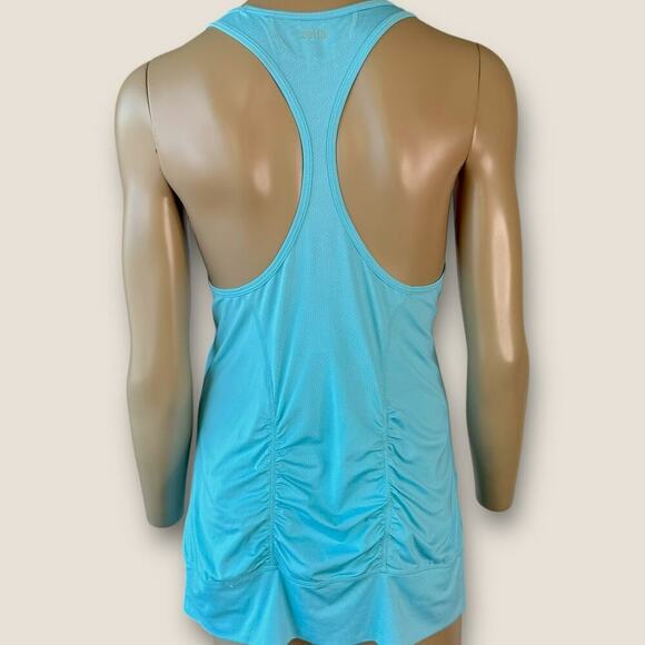 Zella Athletic Racerback Ruched Back Tank Top Gym Activewear Size L Long Blue - Picture 3 of 16